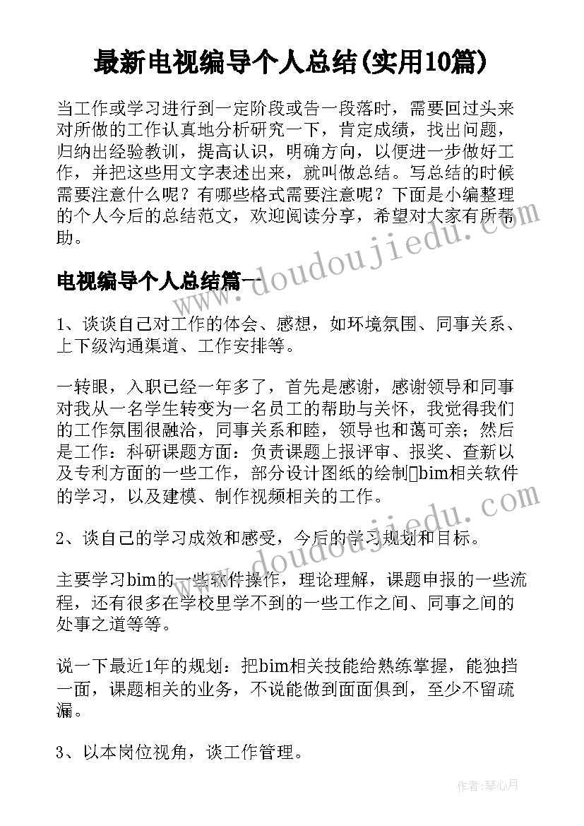 最新电视编导个人总结(实用10篇)