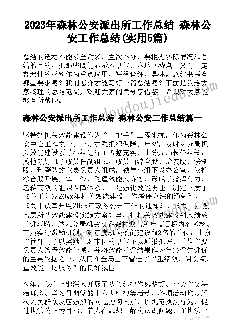 2023年森林公安派出所工作总结 森林公安工作总结(实用5篇)