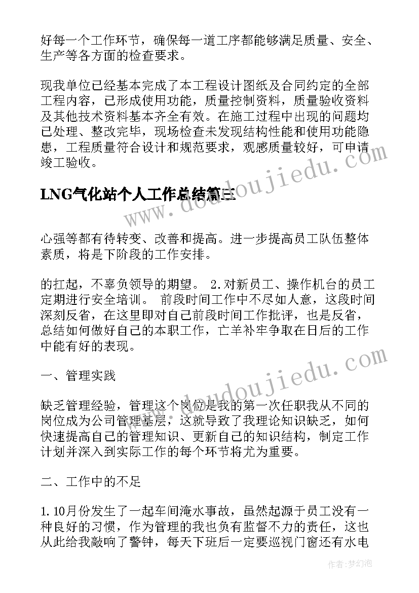 最新LNG气化站个人工作总结(模板5篇)