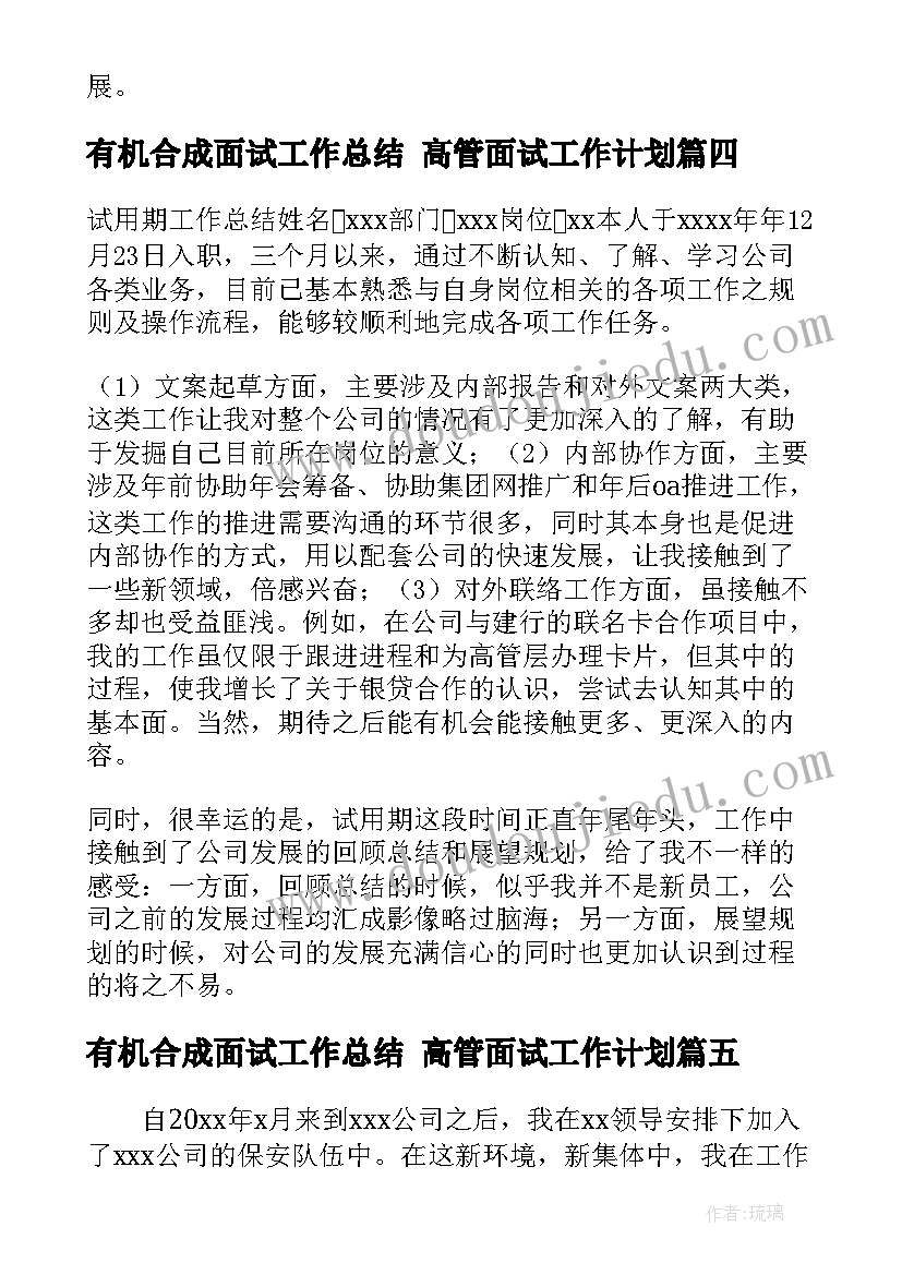 2023年有机合成面试工作总结 高管面试工作计划(优质7篇)