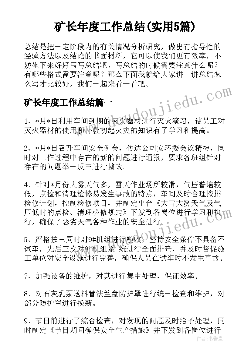 矿长年度工作总结(实用5篇)