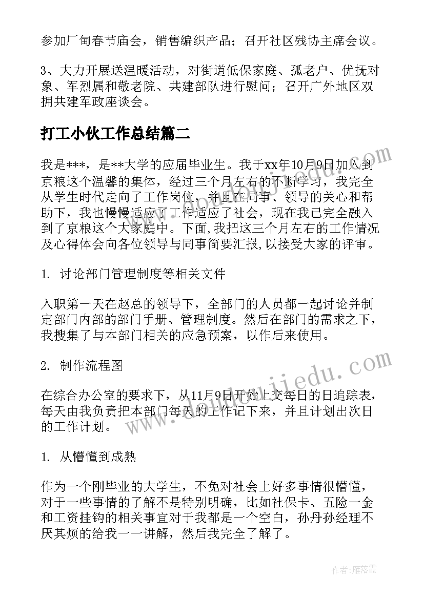 2023年打工小伙工作总结(精选5篇)