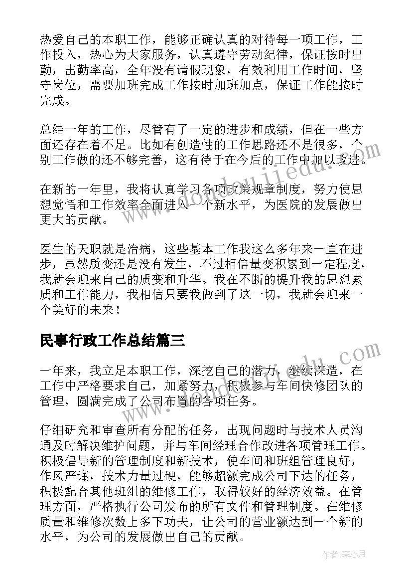 2023年民事行政工作总结(优质5篇)