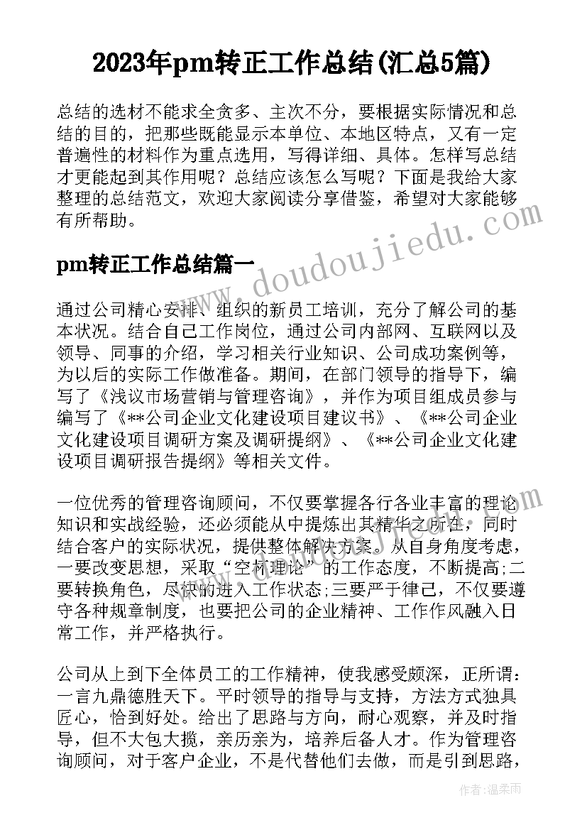 2023年pm转正工作总结(汇总5篇)