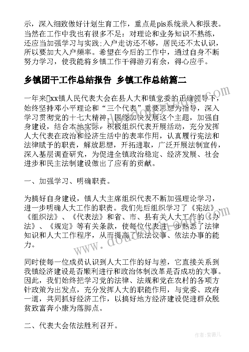 2023年乡镇团干工作总结报告 乡镇工作总结(实用9篇)