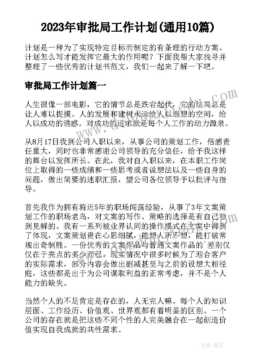 2023年审批局工作计划(通用10篇)