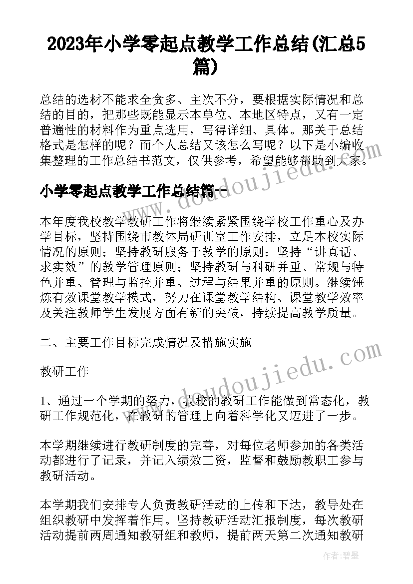 2023年小学零起点教学工作总结(汇总5篇)