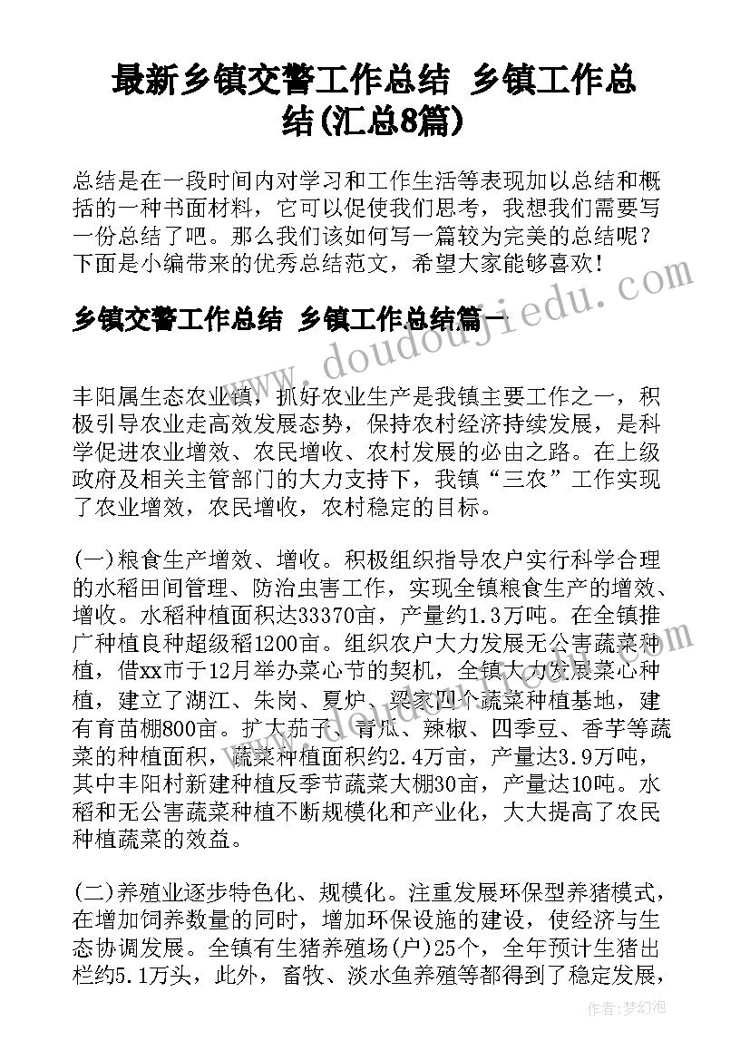 最新乡镇交警工作总结 乡镇工作总结(汇总8篇)