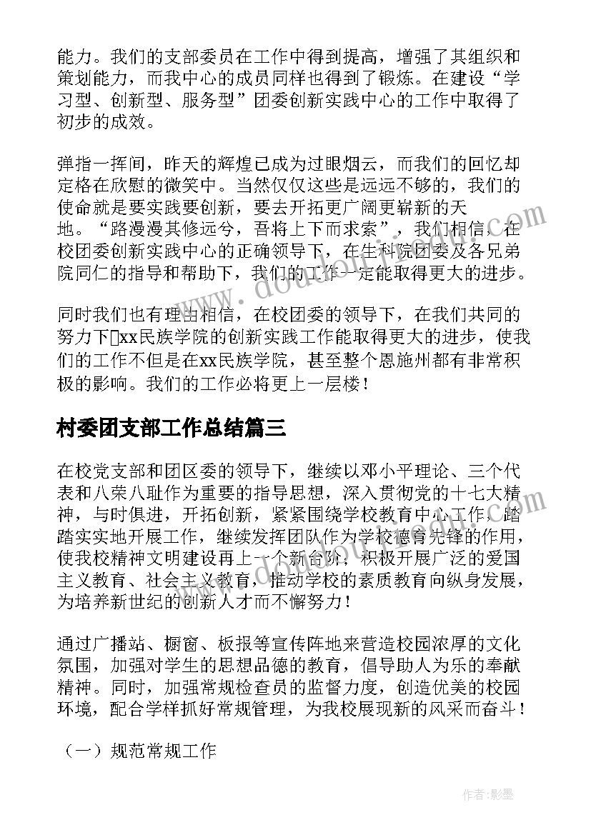 2023年村委团支部工作总结(通用10篇)