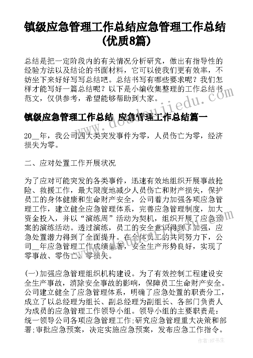 镇级应急管理工作总结 应急管理工作总结(优质8篇)