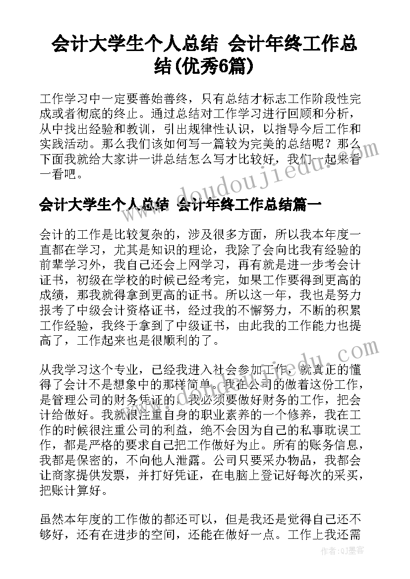 会计大学生个人总结 会计年终工作总结(优秀6篇)