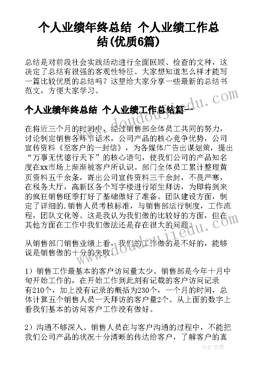 个人业绩年终总结 个人业绩工作总结(优质6篇)