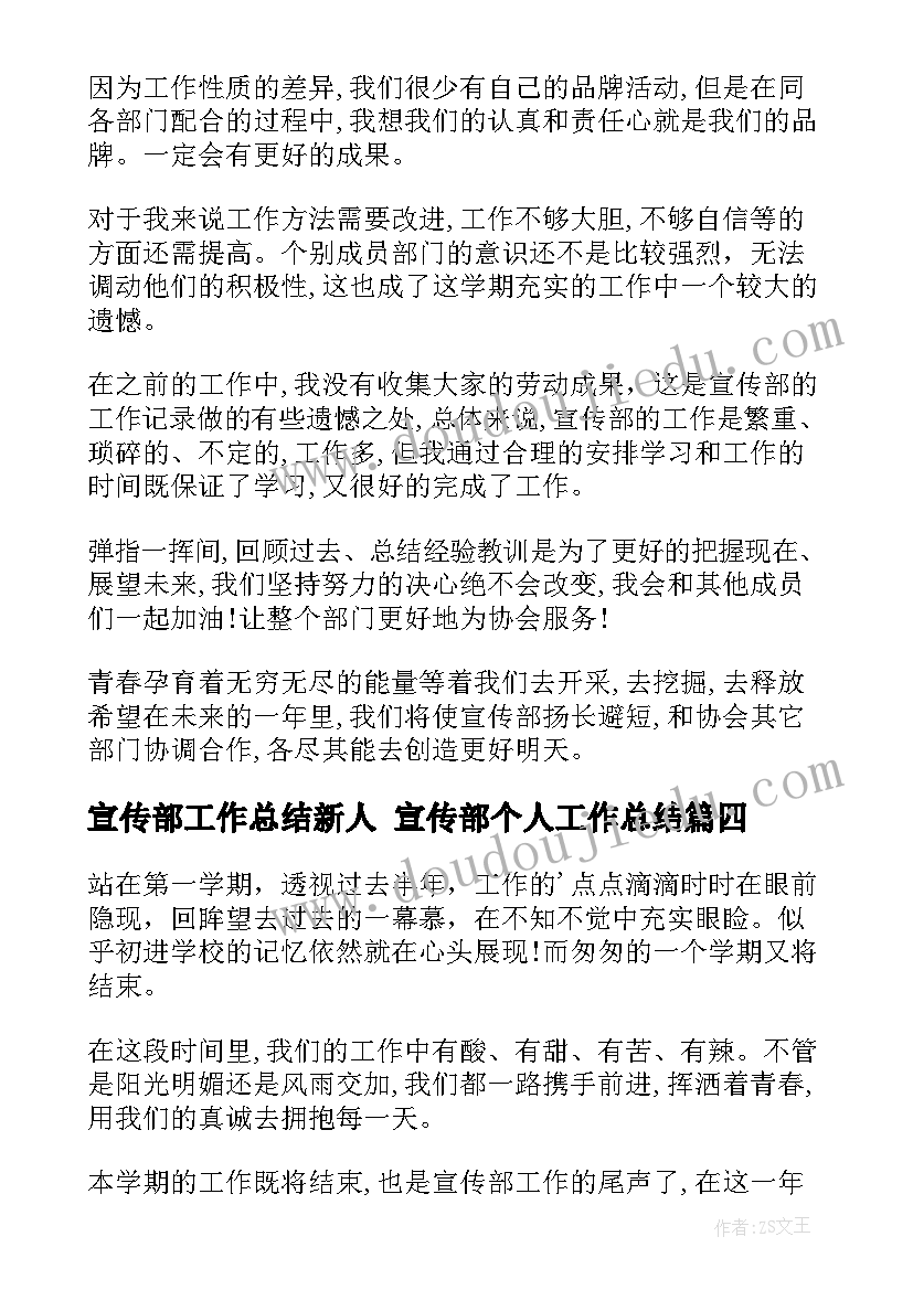 宣传部工作总结新人 宣传部个人工作总结(汇总10篇)