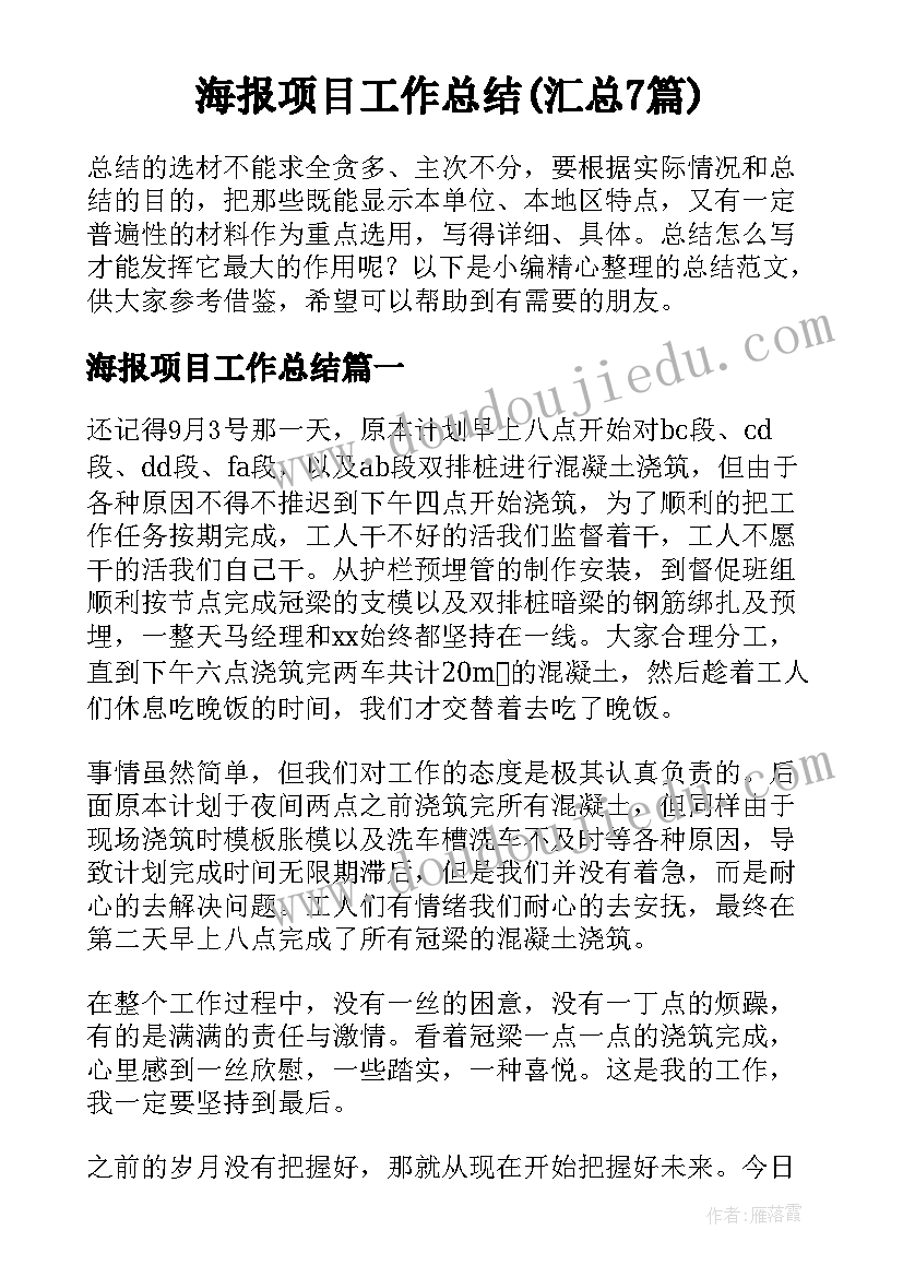 海报项目工作总结(汇总7篇)