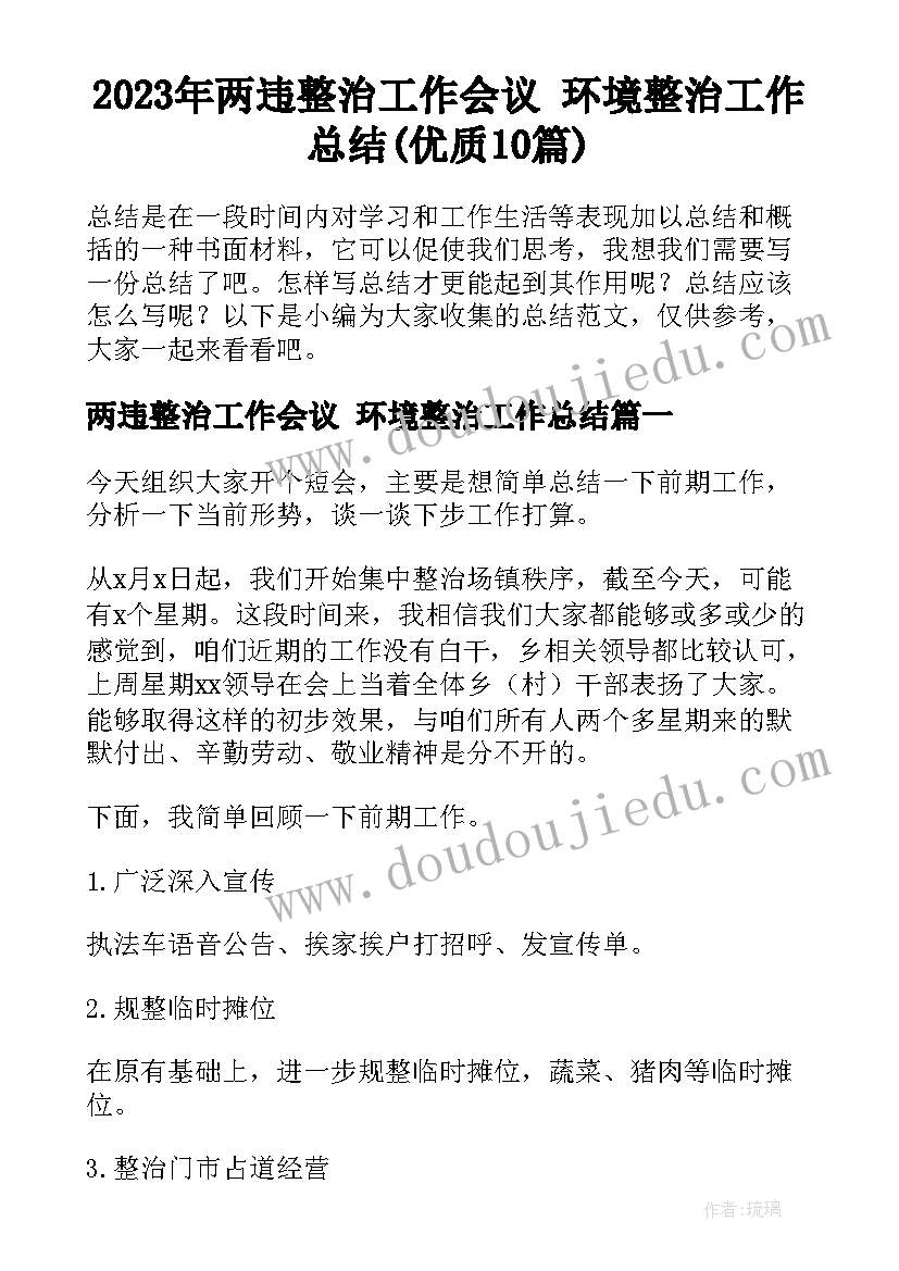 2023年两违整治工作会议 环境整治工作总结(优质10篇)