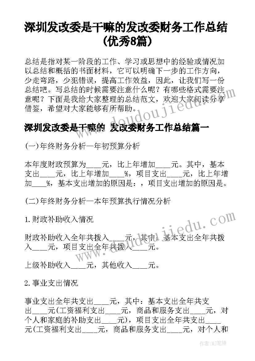 深圳发改委是干嘛的 发改委财务工作总结(优秀8篇)