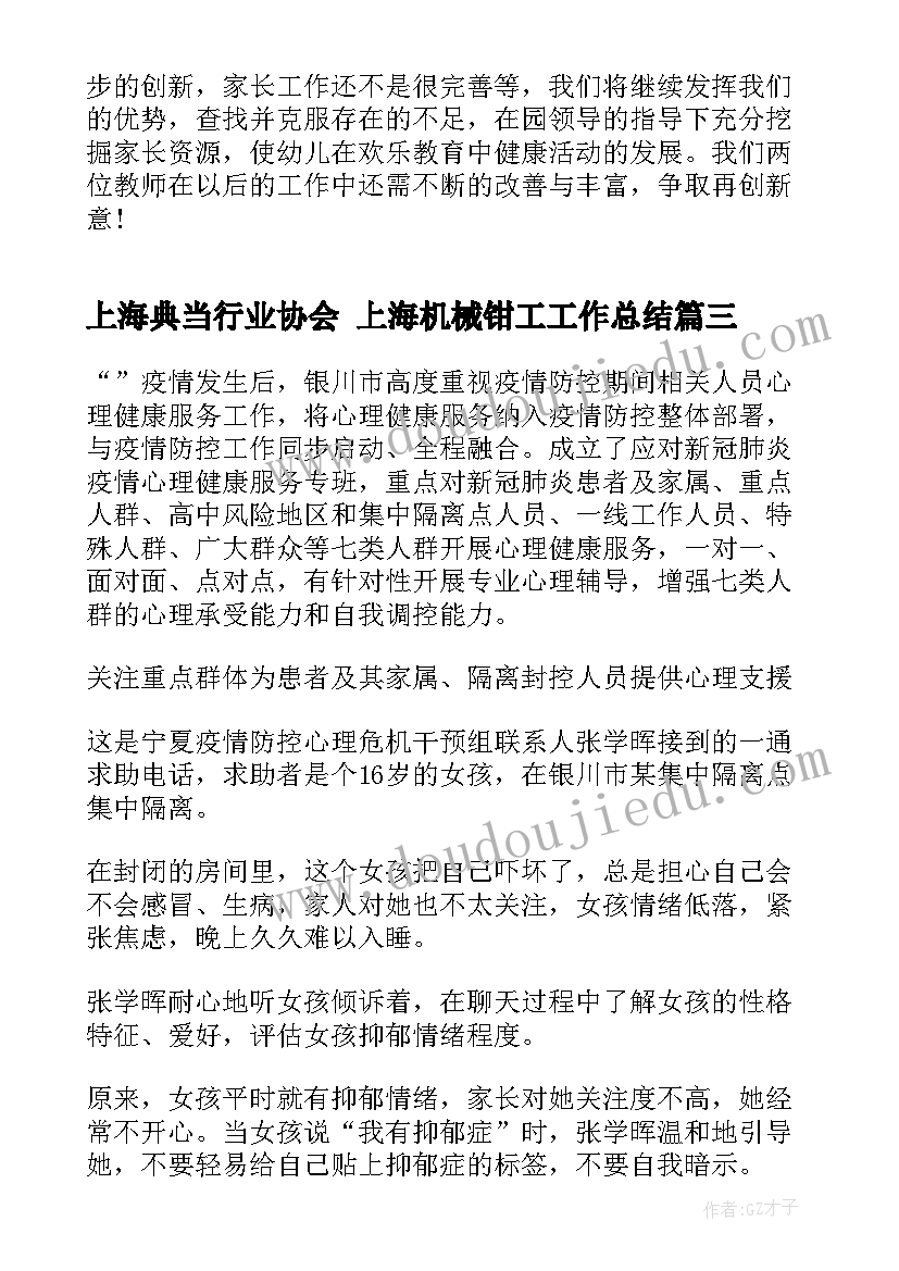 2023年上海典当行业协会 上海机械钳工工作总结(通用10篇)