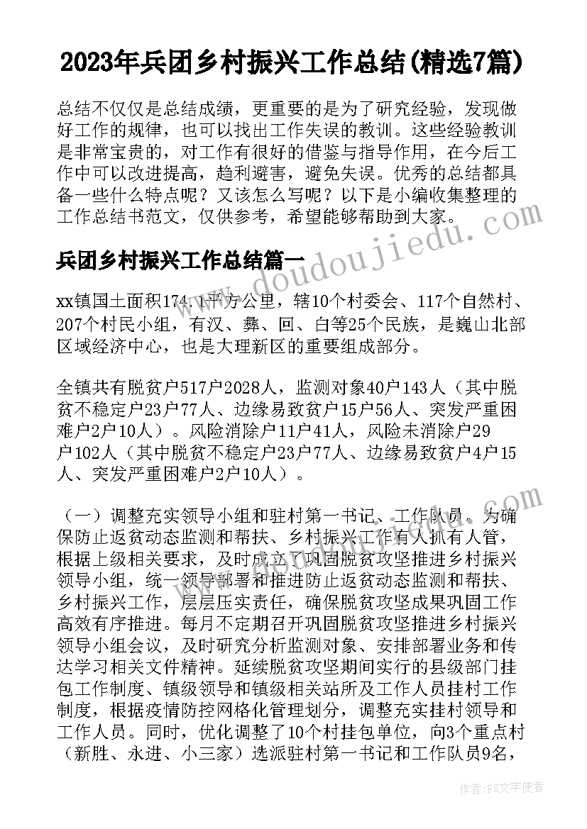 2023年兵团乡村振兴工作总结(精选7篇)