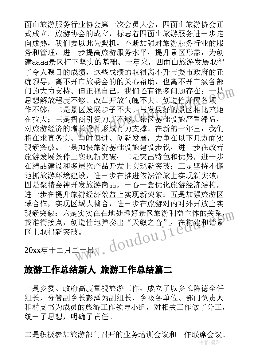 2023年旅游工作总结新人 旅游工作总结(实用8篇)