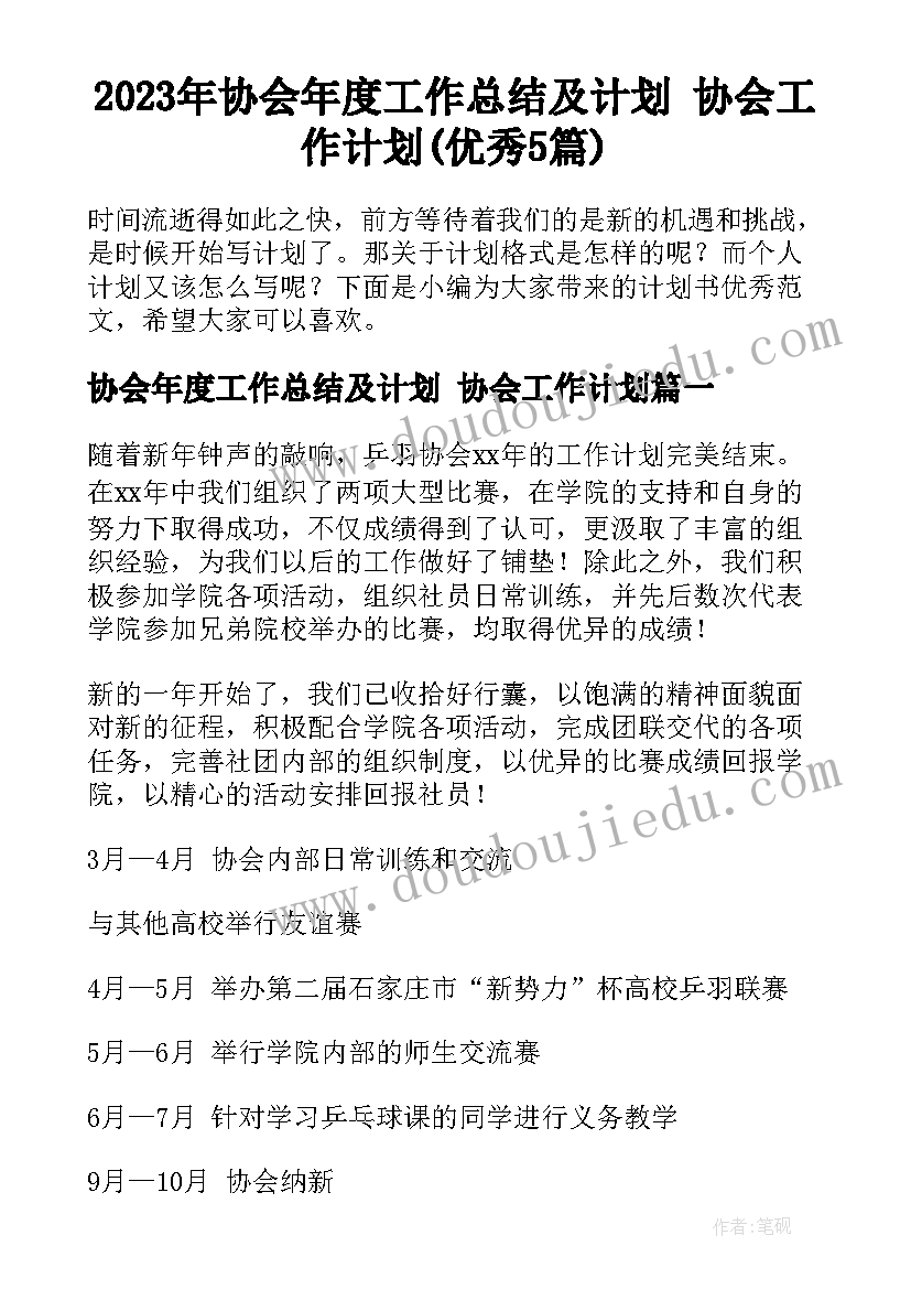 2023年协会年度工作总结及计划 协会工作计划(优秀5篇)