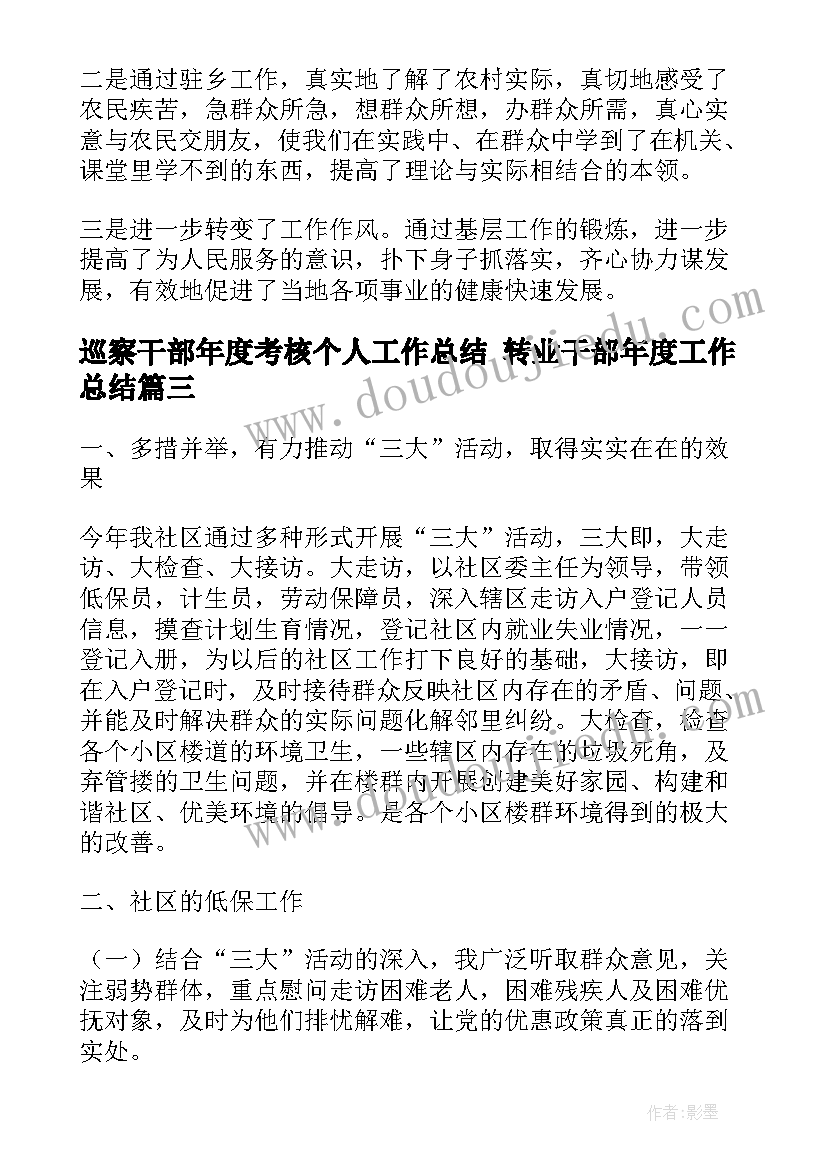 2023年巡察干部年度考核个人工作总结 转业干部年度工作总结(通用7篇)