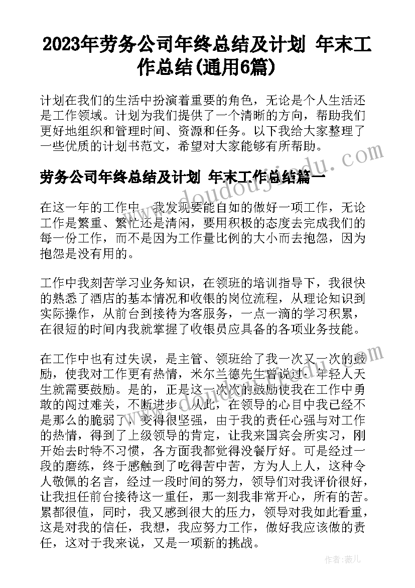 2023年劳务公司年终总结及计划 年末工作总结(通用6篇)