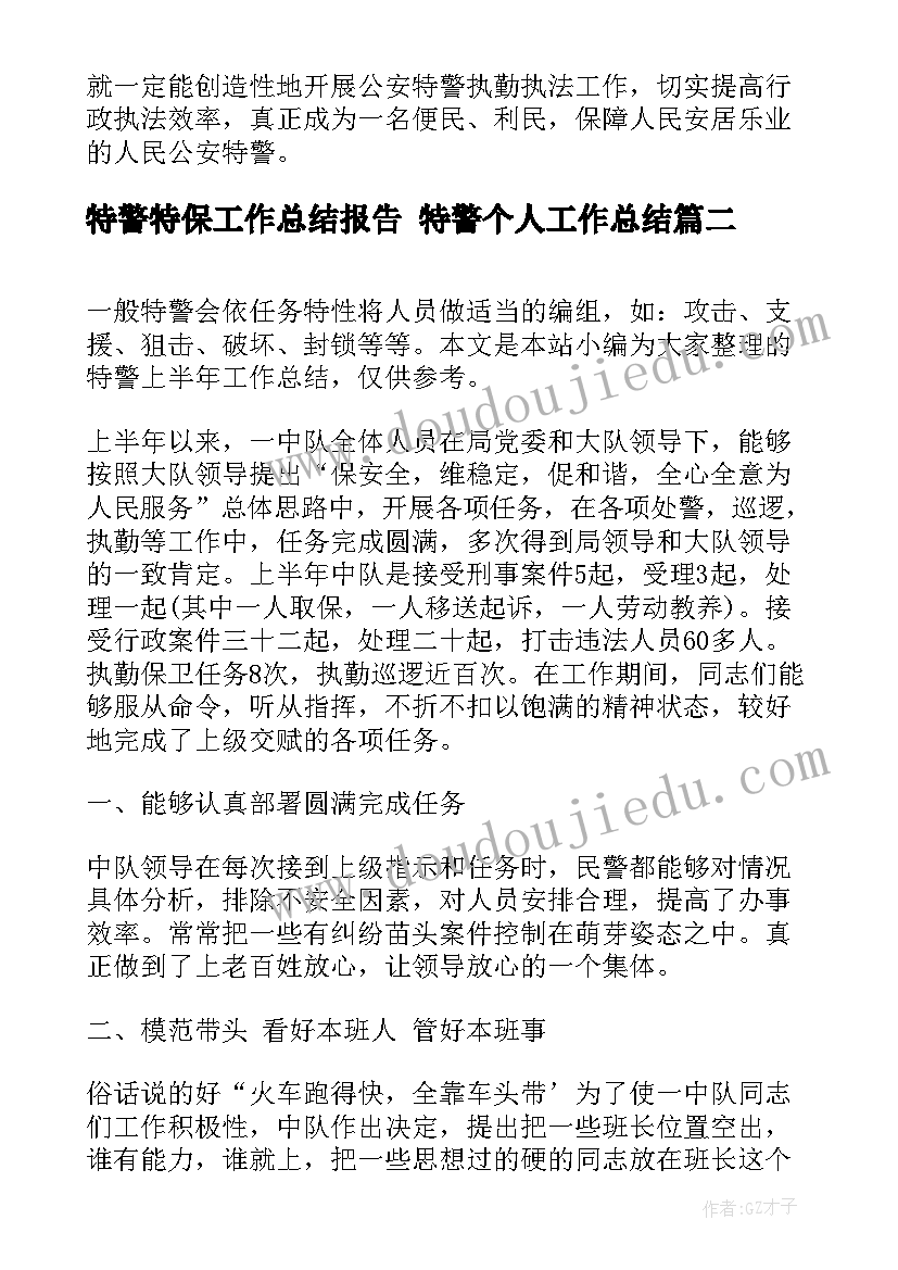 2023年特警特保工作总结报告 特警个人工作总结(通用8篇)