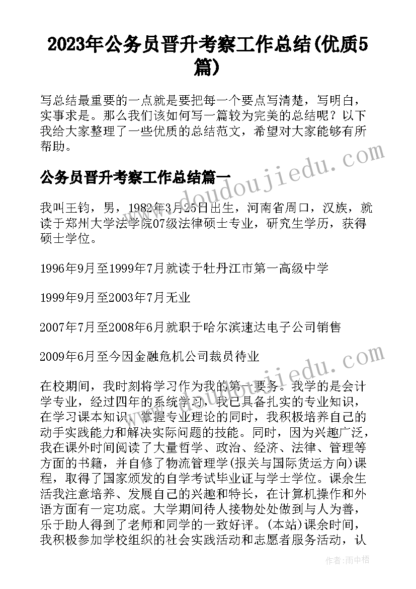 2023年公务员晋升考察工作总结(优质5篇)