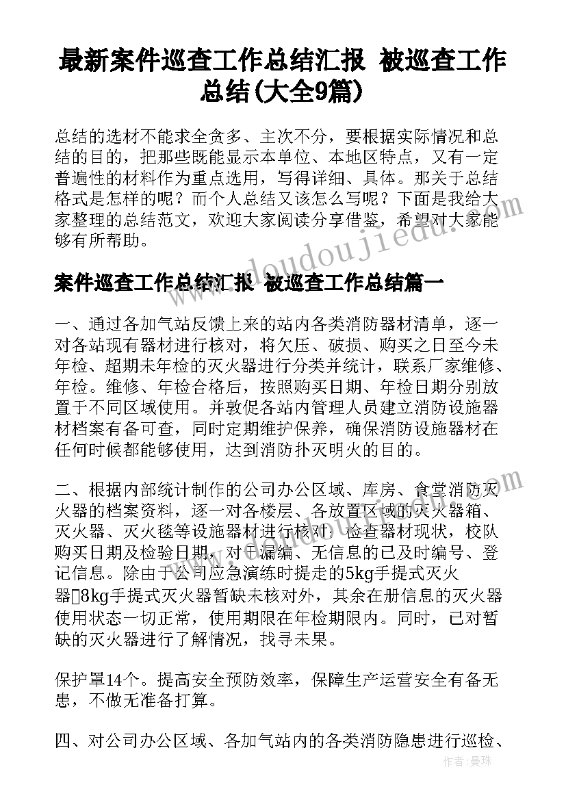 最新案件巡查工作总结汇报 被巡查工作总结(大全9篇)