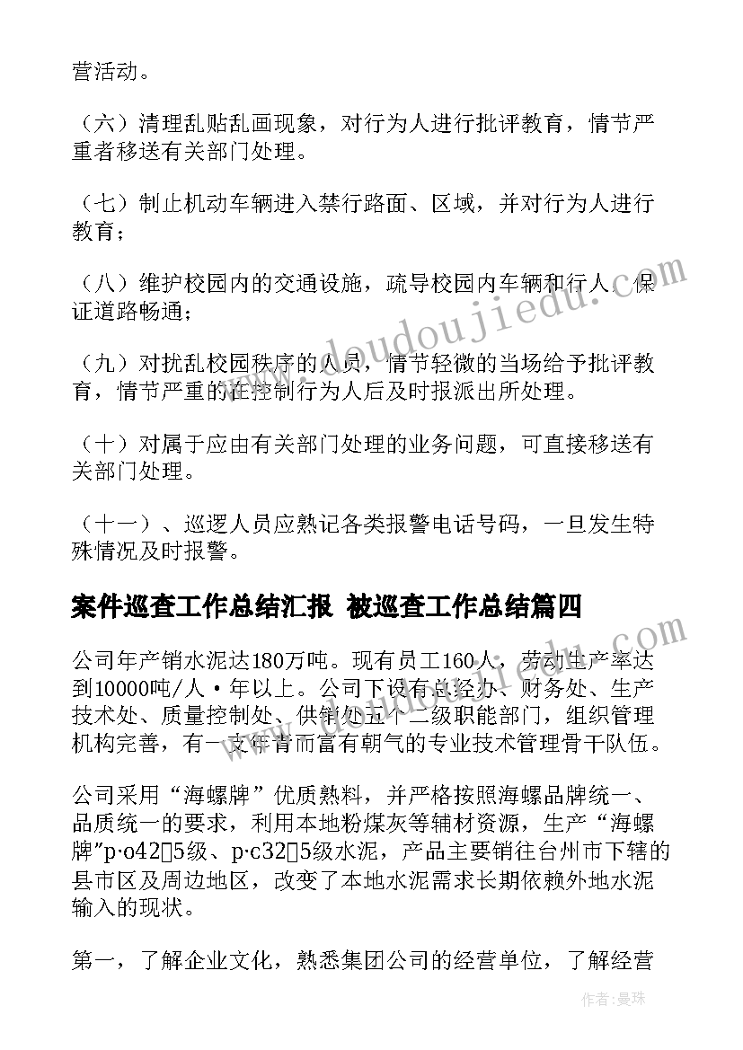 最新案件巡查工作总结汇报 被巡查工作总结(大全9篇)