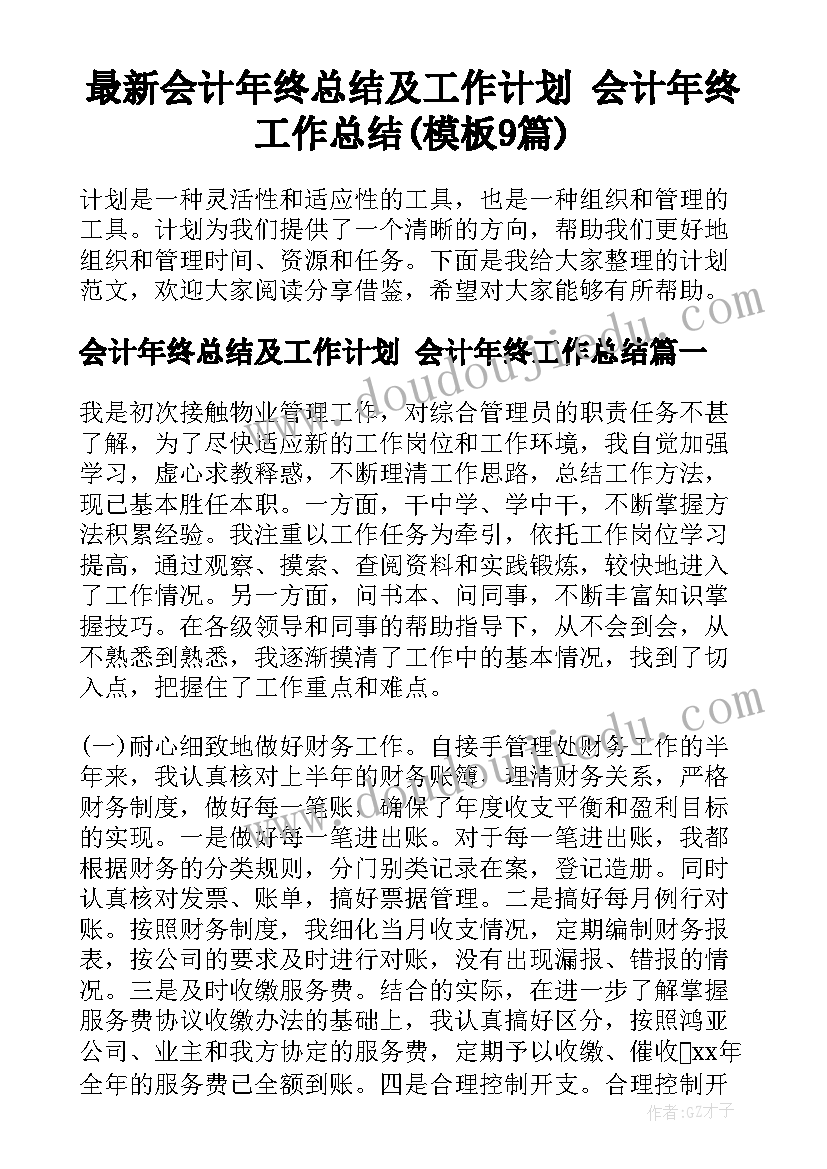 最新会计年终总结及工作计划 会计年终工作总结(模板9篇)