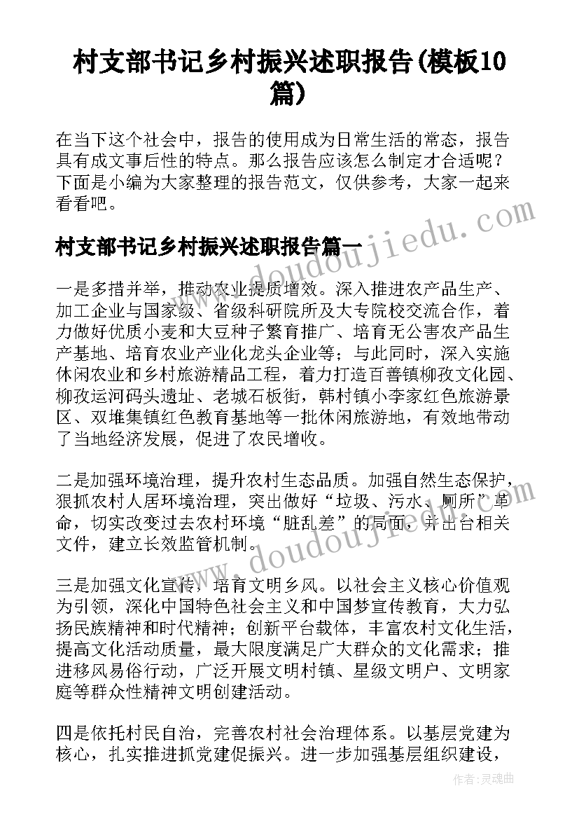 村支部书记乡村振兴述职报告(模板10篇)