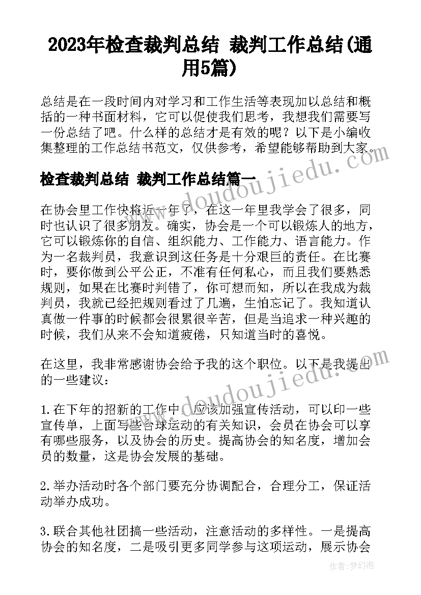 2023年检查裁判总结 裁判工作总结(通用5篇)