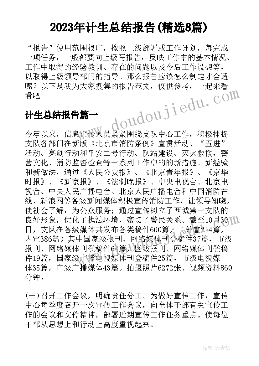 2023年计生总结报告(精选8篇)