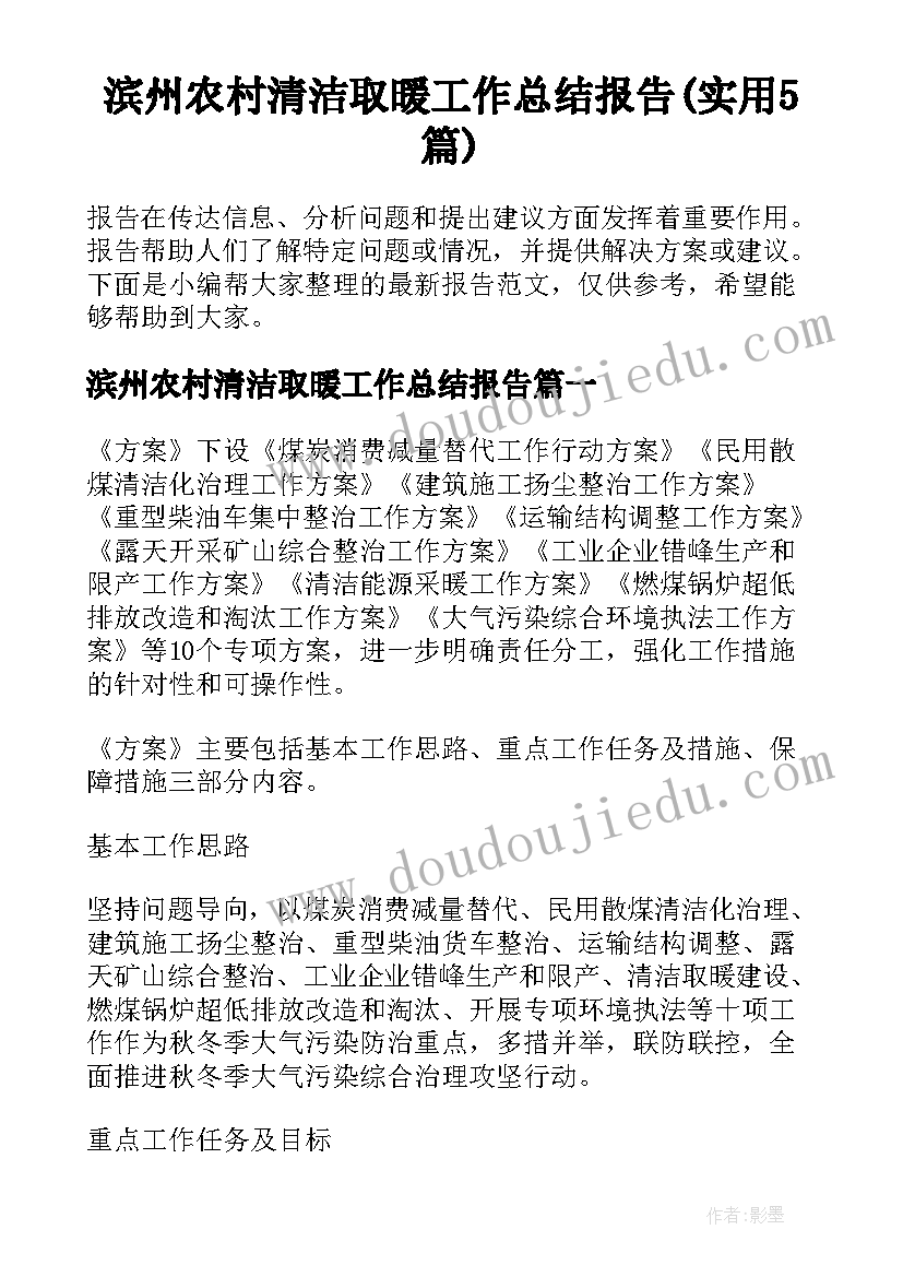 滨州农村清洁取暖工作总结报告(实用5篇)