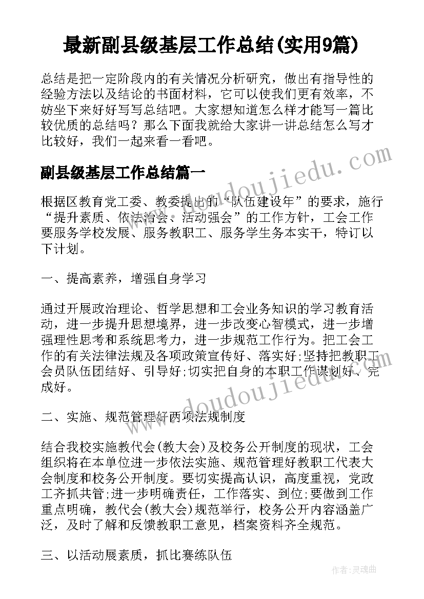 最新副县级基层工作总结(实用9篇)