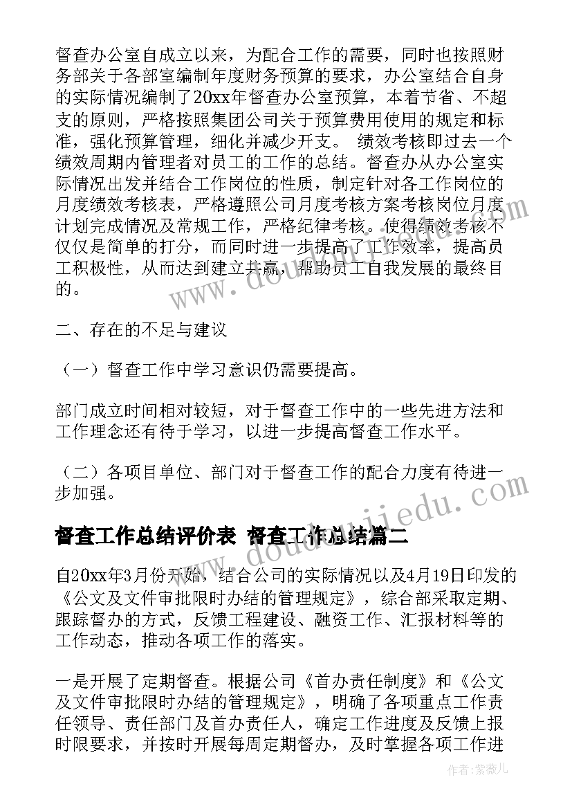 2023年督查工作总结评价表 督查工作总结(大全9篇)