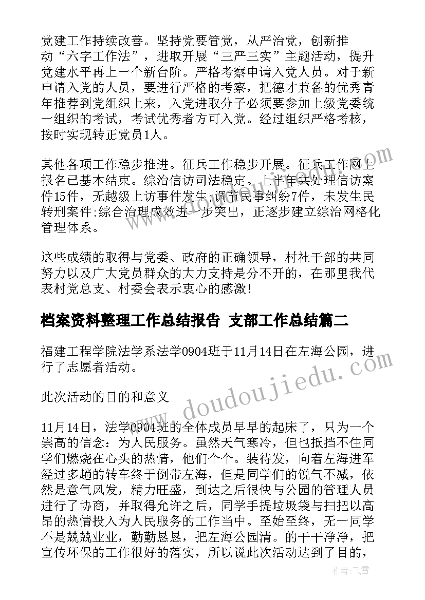 2023年档案资料整理工作总结报告 支部工作总结(优质5篇)