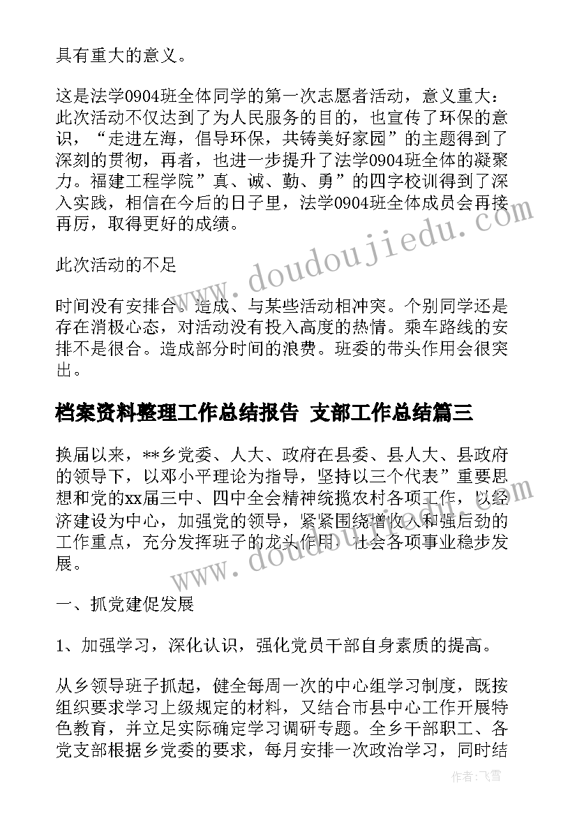 2023年档案资料整理工作总结报告 支部工作总结(优质5篇)