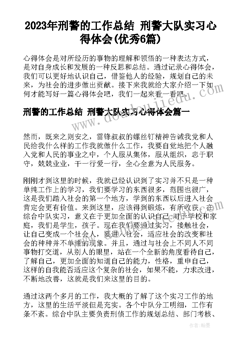 2023年刑警的工作总结 刑警大队实习心得体会(优秀6篇)