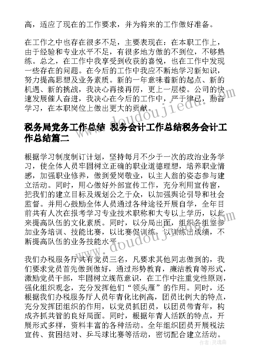 最新税务局党务工作总结 税务会计工作总结税务会计工作总结(优质9篇)