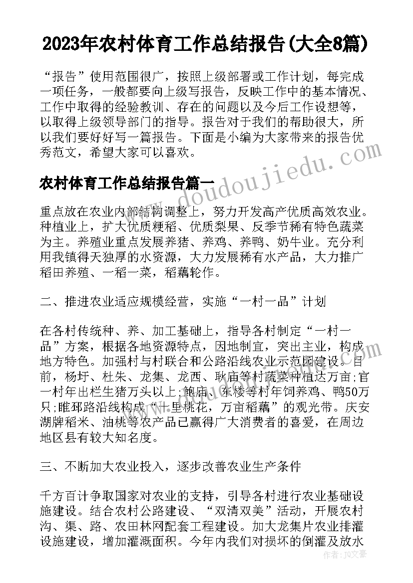 2023年农村体育工作总结报告(大全8篇)