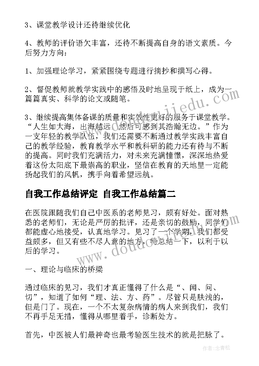 最新自我工作总结评定 自我工作总结(大全9篇)