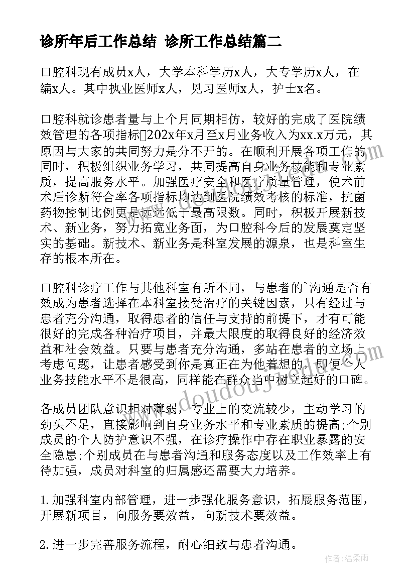 2023年诊所年后工作总结 诊所工作总结(优秀7篇)