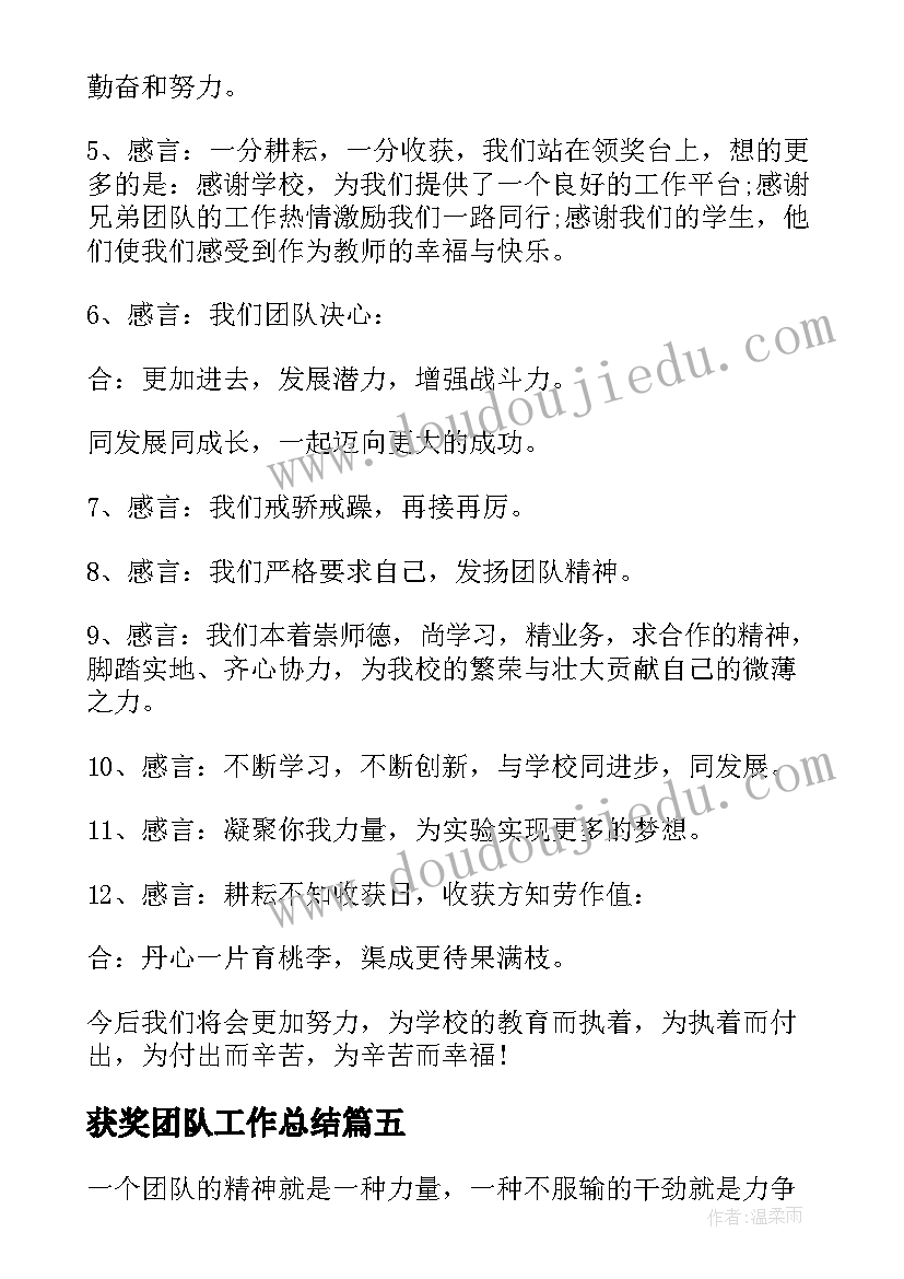 获奖团队工作总结(大全8篇)