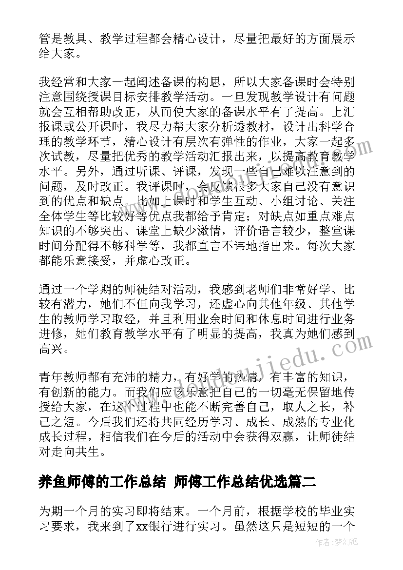 养鱼师傅的工作总结 师傅工作总结优选(大全9篇)