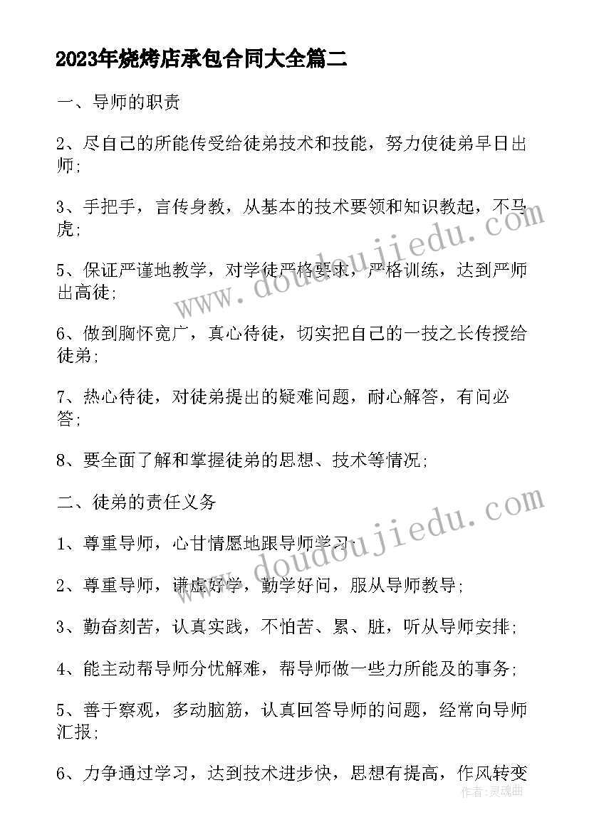 最新烧烤店承包合同(优秀8篇)