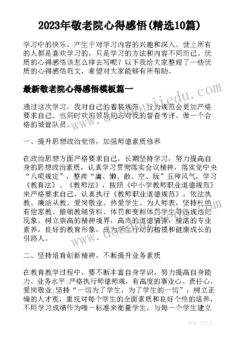 2023年敬老院心得感悟(精选10篇)