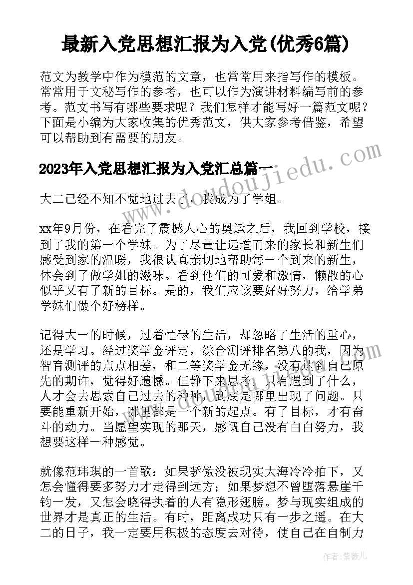 最新入党思想汇报为入党(优秀6篇)