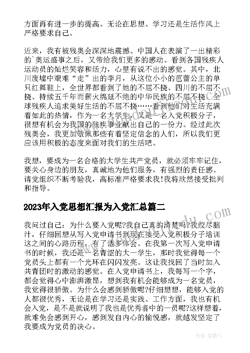 最新入党思想汇报为入党(优秀6篇)